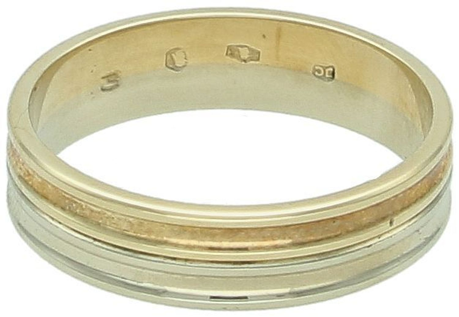 Złota obrączka płaska 5mm  próba 585 – Połączenie białego i żółtego złota, rozmiar 16.jpg